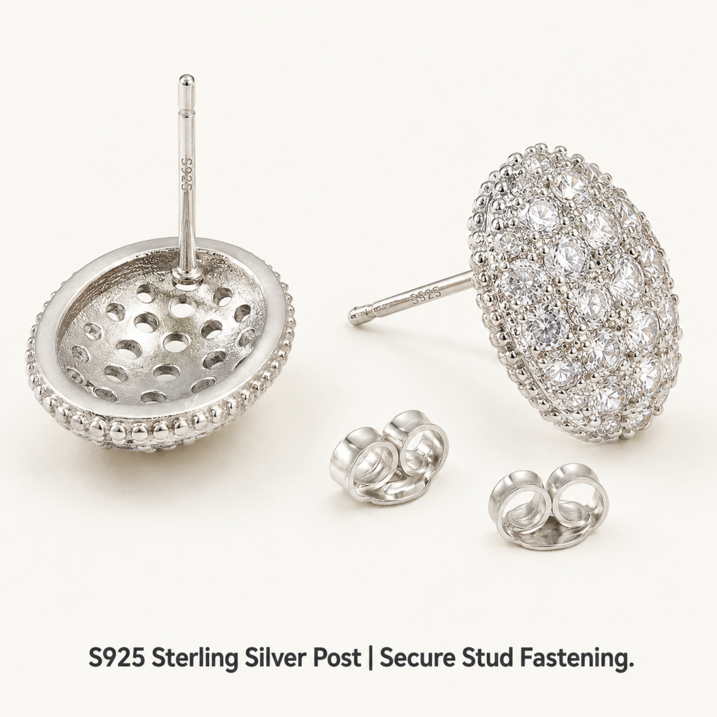 Sterling Silver S925 Post Oval Shaped Crystal Filled Earrings