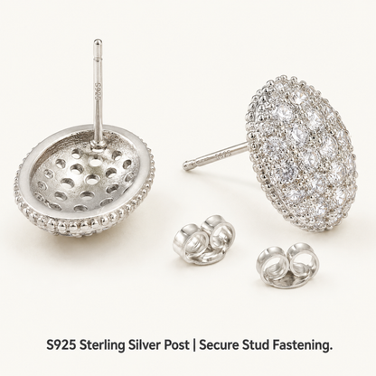 Sterling Silver S925 Post Oval Shaped Crystal Filled Earrings