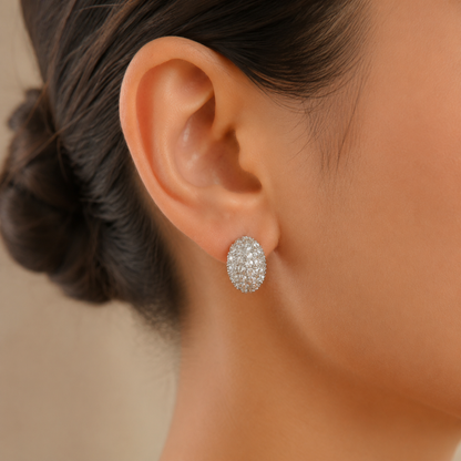 Sterling Silver S925 Post Oval Shaped Crystal Filled Earrings