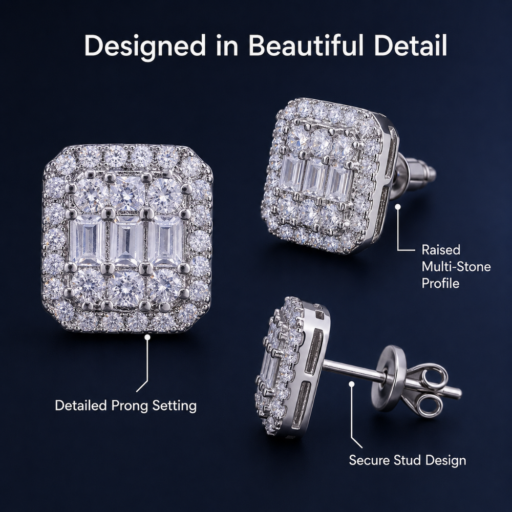 Crystal Filled Square Zircon Stud Earrings