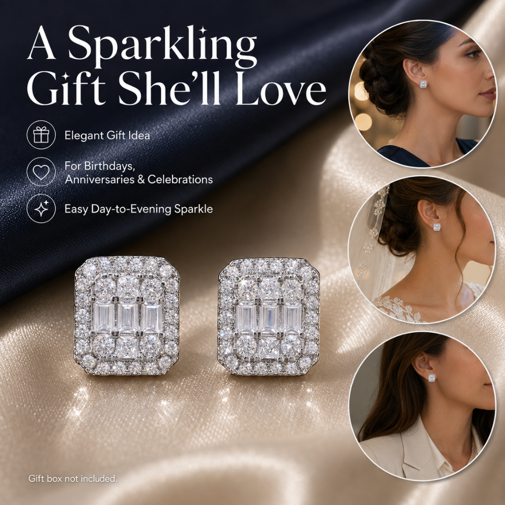 Crystal Filled Square Zircon Stud Earrings