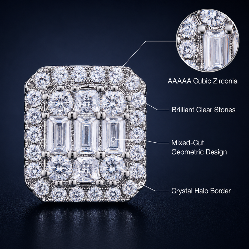 Crystal Filled Square Zircon Stud Earrings
