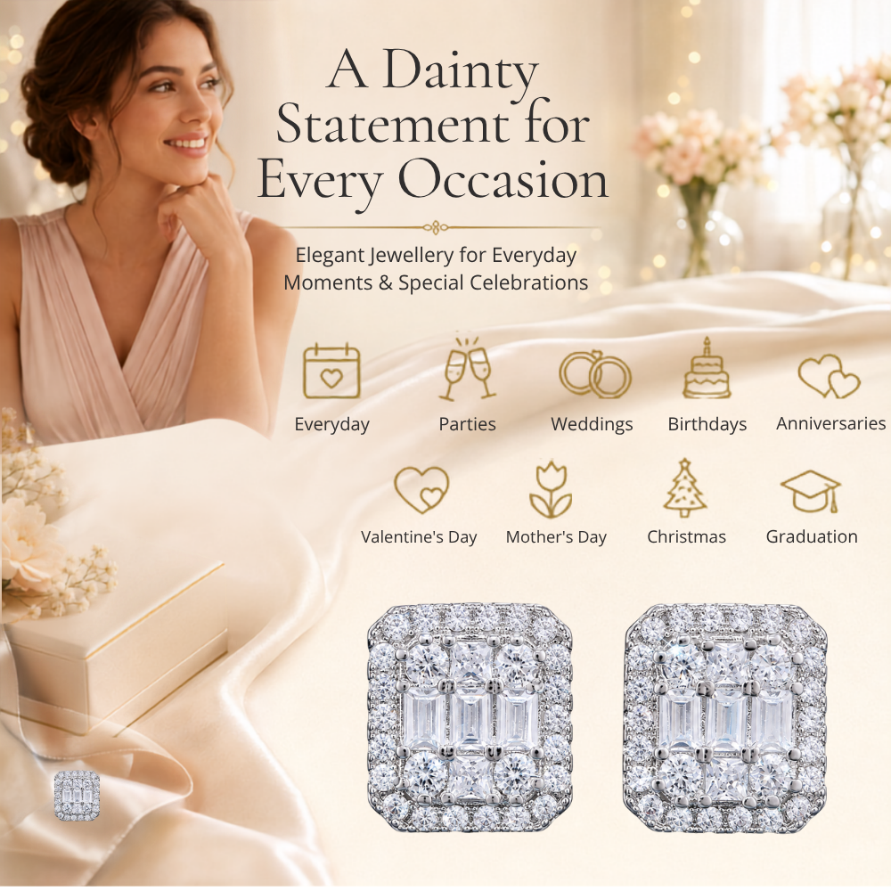 Crystal Filled Square Zircon Stud Earrings