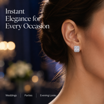 Crystal Filled Square Zircon Stud Earrings