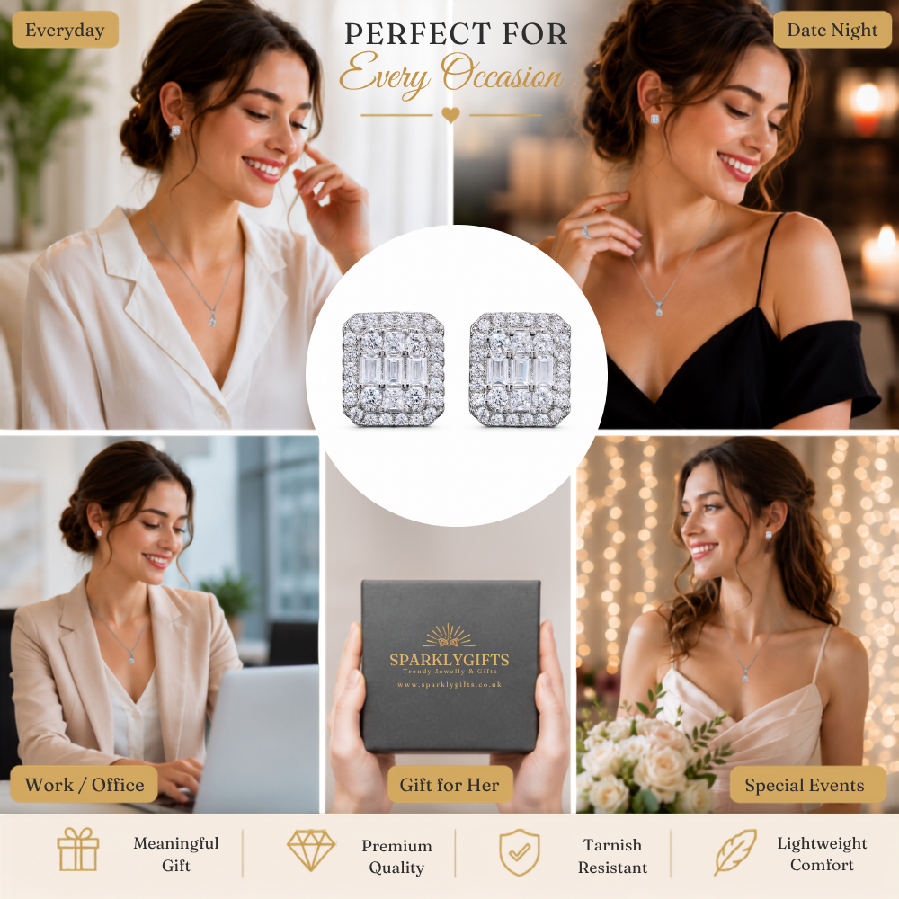 Crystal Filled Square Zircon Stud Earrings