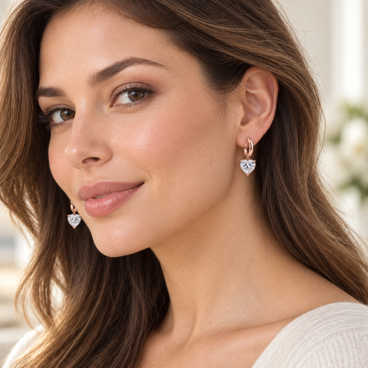 Rosegold drop earrings with heart crystal