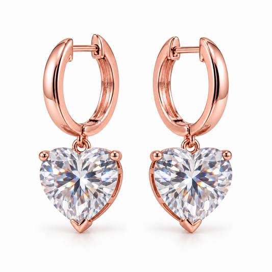 Rosegold drop earrings with heart crystal