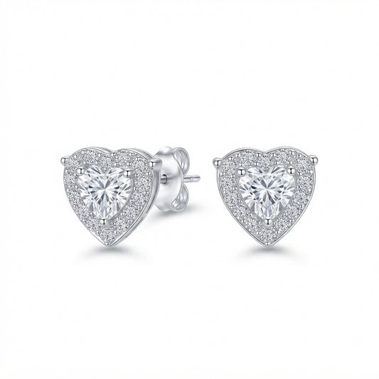 Glistering Crystal-Filled Heart Silver Studs Earrings