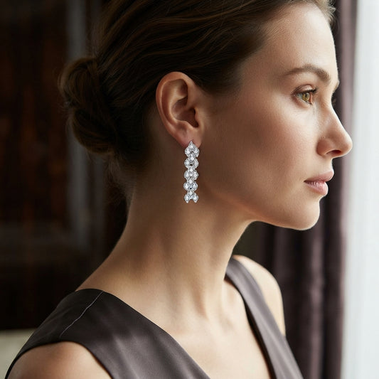 Stunning Silver Crystal Braided Design Drop Earrings