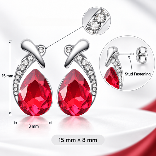 Fiery Red Water-drop Cut Crystal Stud Earrings