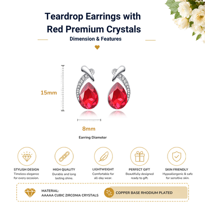 Fiery Red Water-drop Cut Crystal Stud Earrings