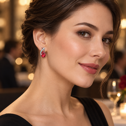 Fiery Red Water-drop Cut Crystal Stud Earrings