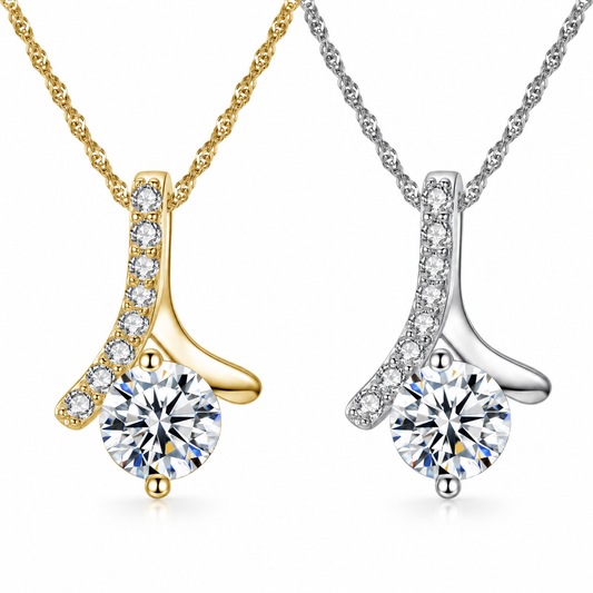 Simulated Diamond Solitaire Crystal Pendant – Gold or Silver