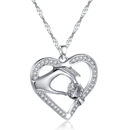 Caring Hands Two Tone Crystal Heart Pendant