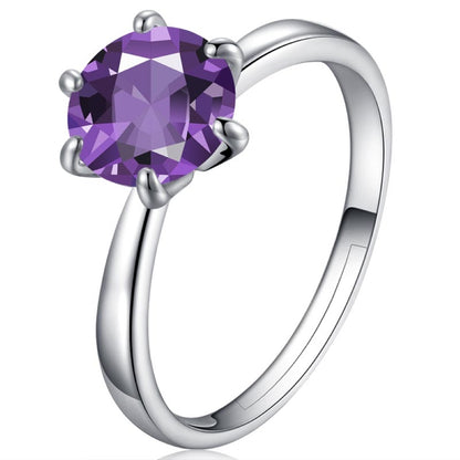 Elegant 9mm Purple Cubic Zirconia Solitaire Ring