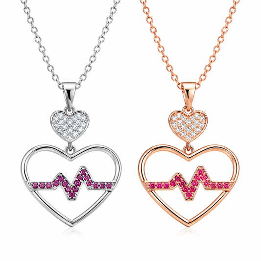 Crystal Filled Heartbeat Pendant