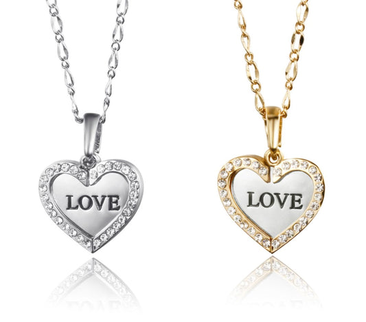 Crystal Open Heart Engraved Pendant – Gold or Silver