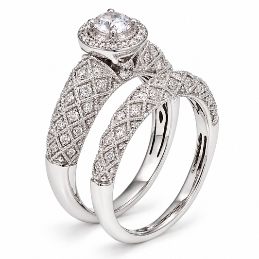 Stunning Silver tone Crystal Double Ring Halo-Set -4 sizes