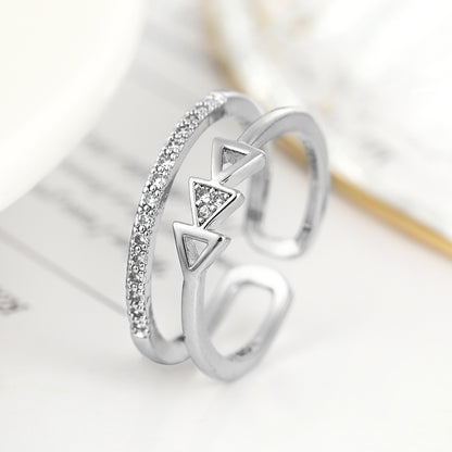 Luxury Silver Tone adjustable Open Clear Crystal Arrow Ring