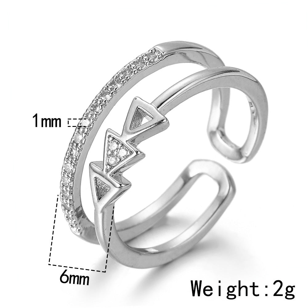 Luxury Silver Tone adjustable Open Clear Crystal Arrow Ring