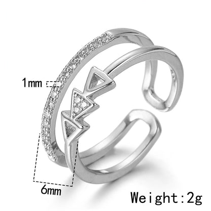 Luxury Silver Tone adjustable Open Clear Crystal Arrow Ring