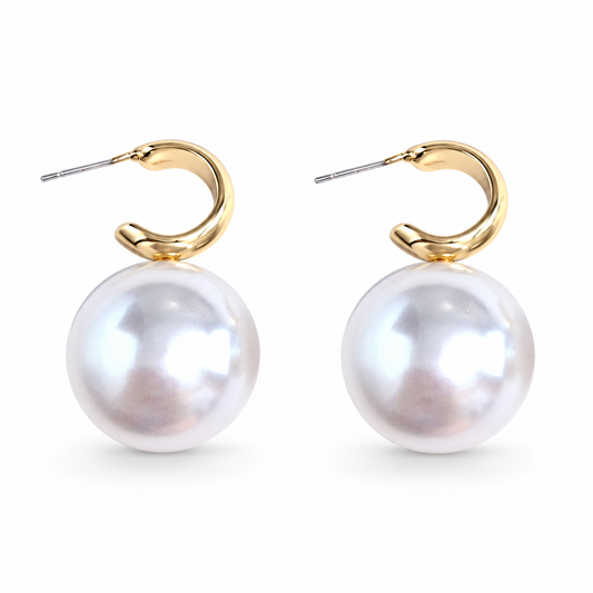 Luxury Gold Tone White Pearl Earrings