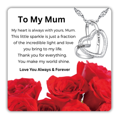 To My Mum Interlocking Hearts Pendant Necklace with Message Card