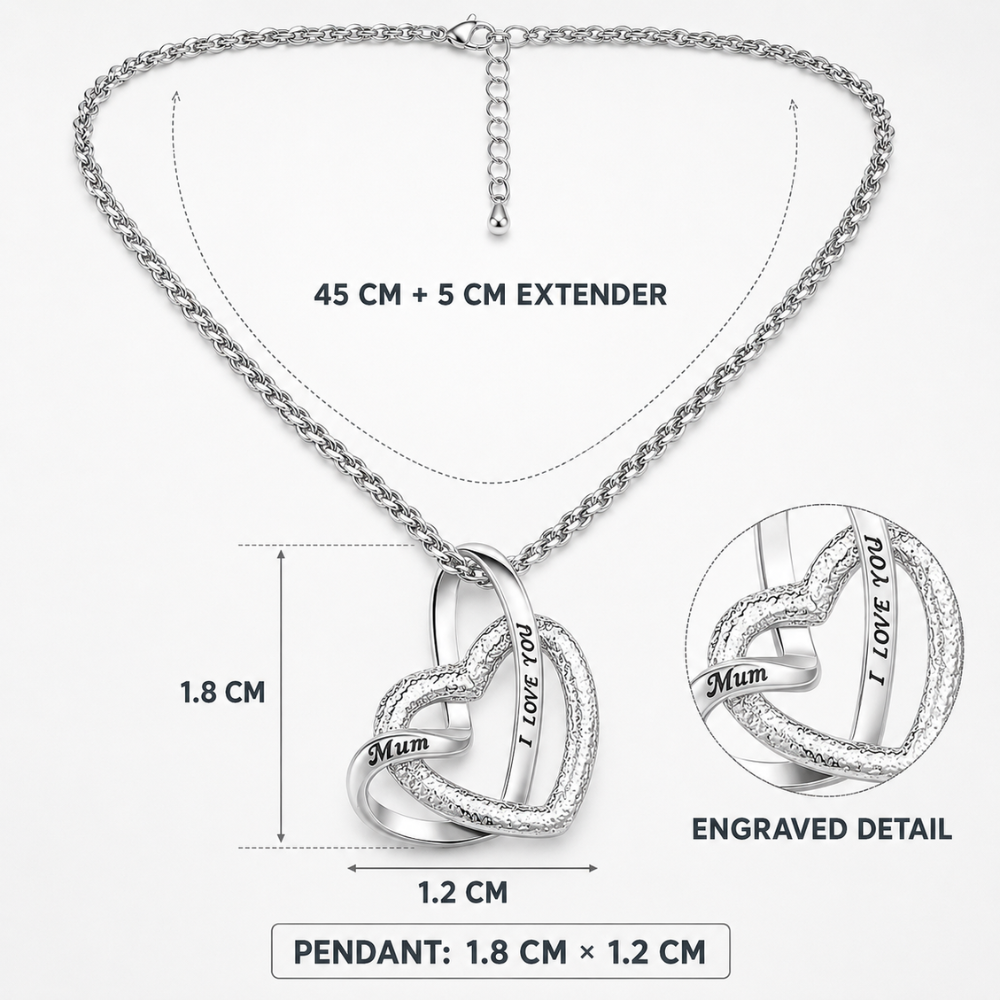 To My Mum Interlocking Hearts Pendant Necklace with Message Card