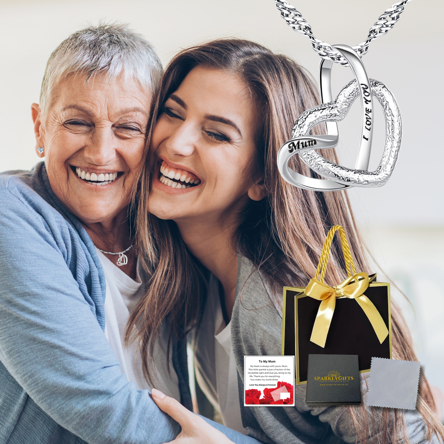 To My Mum Interlocking Hearts Pendant Necklace with Message Card