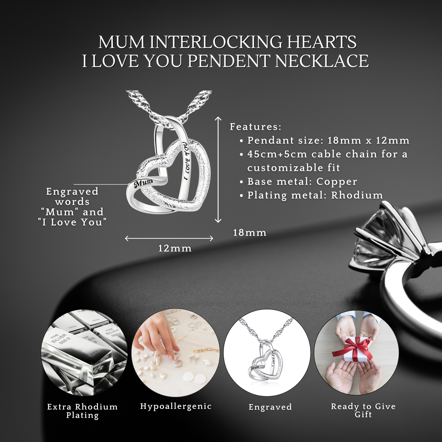 To My Mum Interlocking Hearts Pendant Necklace with Message Card