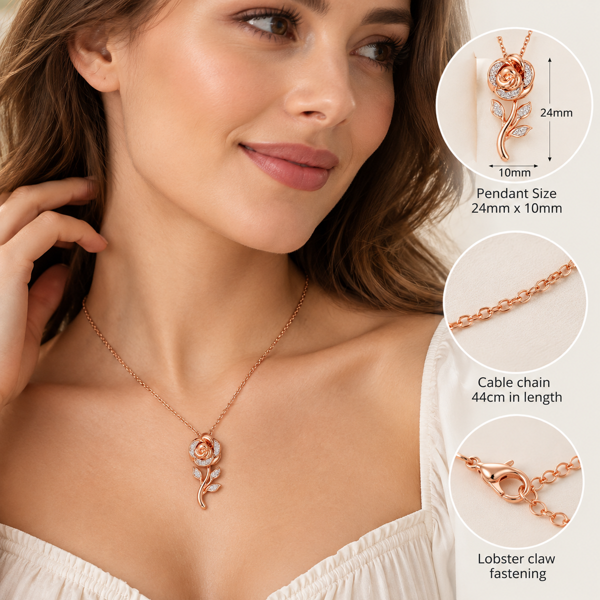 Elegant Rose Flower Pendant Necklace
