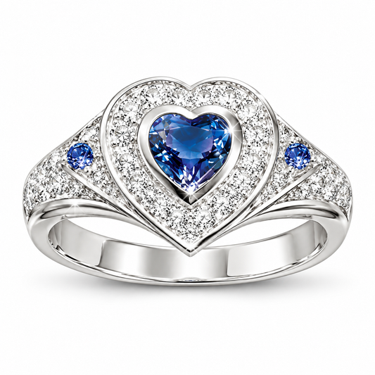 Stunning Blue Love Heart Crystal Ring