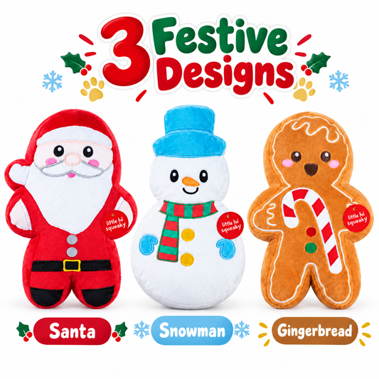Christmas Plush Characters Squeaky Dog Toy Santa, Snowman, Gingerbread