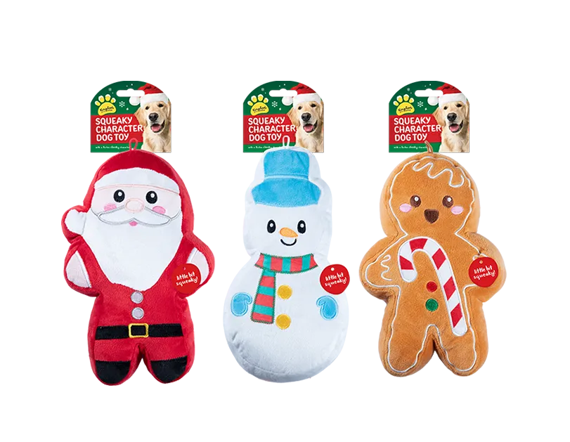 Christmas Plush Characters Squeaky Dog Toy Santa, Snowman, Gingerbread