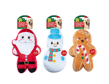 Christmas Plush Characters Squeaky Dog Toy Santa, Snowman, Gingerbread