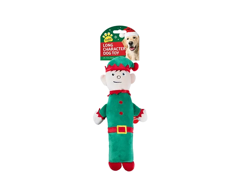 Christmas Long Characters Squeaky Dog Toy Santa, Elf, Penguin