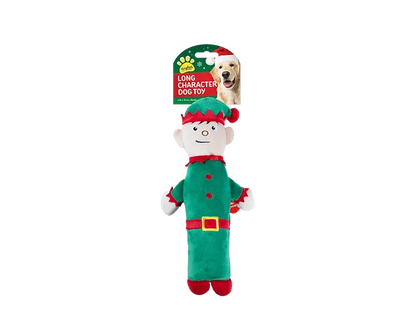 Christmas Long Characters Squeaky Dog Toy Santa, Elf, Penguin