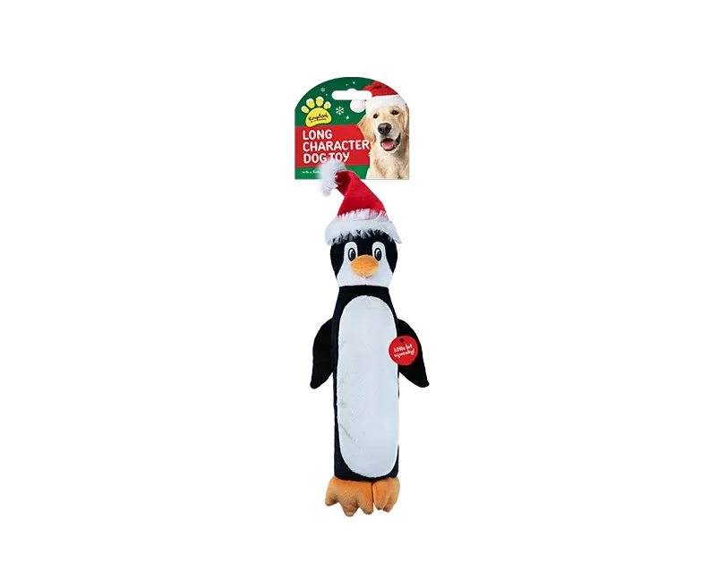 Christmas Long Characters Squeaky Dog Toy Santa, Elf, Penguin