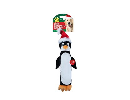 Christmas Long Characters Squeaky Dog Toy Santa, Elf, Penguin