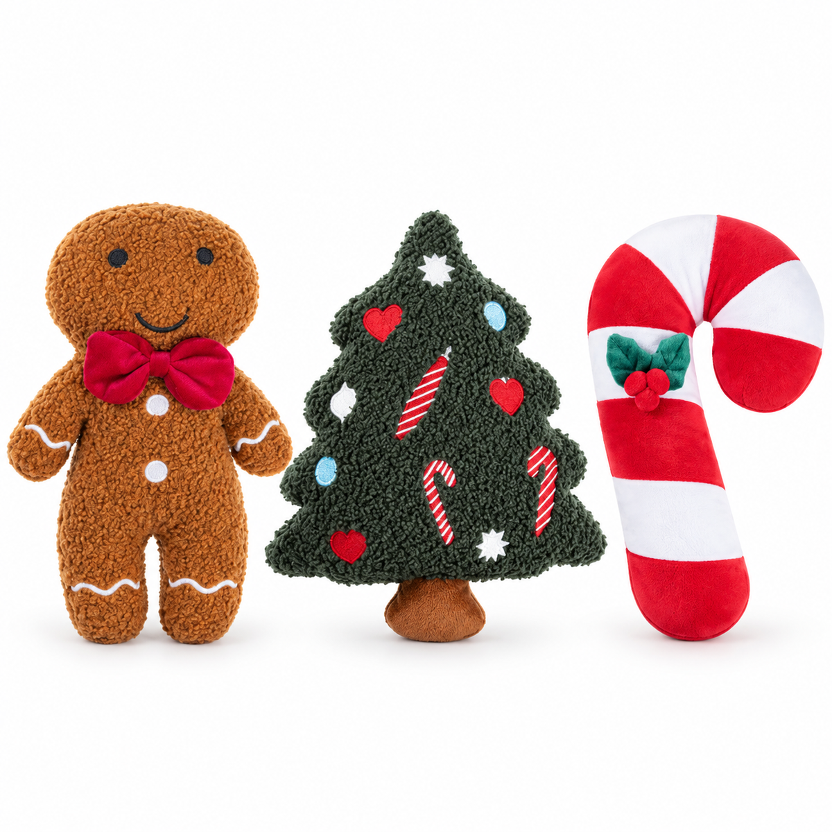 Christmas Plush Characters Squeaky Dog Toy Gingerbread, Christmas Tree, Candy Cane