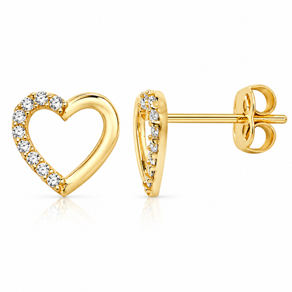 9ct Gold C/Z Heart Stud Earrings 7mm