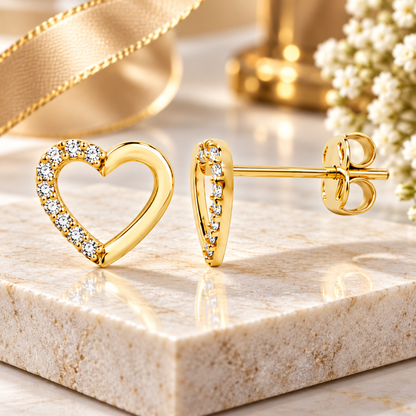 9ct Gold C/Z Heart Stud Earrings 7mm