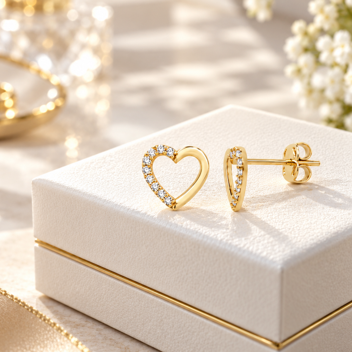 9ct Gold C/Z Heart Stud Earrings 7mm