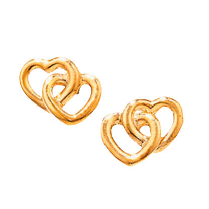 9ct Gold Interlocking Double Heart Stud Earrings 375 Hallmarked for Women