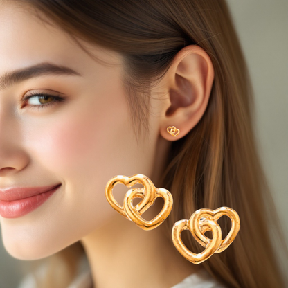 9ct Gold Interlocking Double Heart Stud Earrings 375 Hallmarked for Women