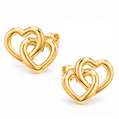 9ct Gold Interlocking Double Heart Stud Earrings 6mm*8mm
