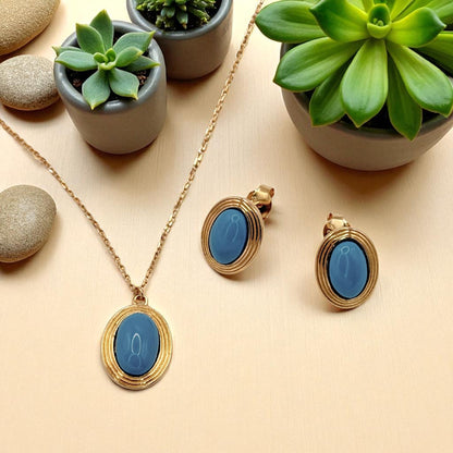 S925 Sterling Silver Golden Azure Necklace & Earrings Jewellery Set