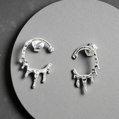 S925 Sterling Silver Molten Silver Drip Necklace & Earrings Jewellery Set