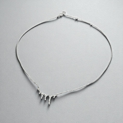 S925 Sterling Silver Molten Silver Drip Necklace & Earrings Jewellery Set