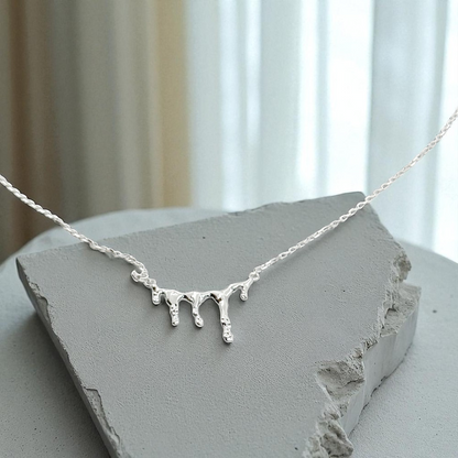 S925 Sterling Silver Molten Silver Drip Necklace & Earrings Jewellery Set